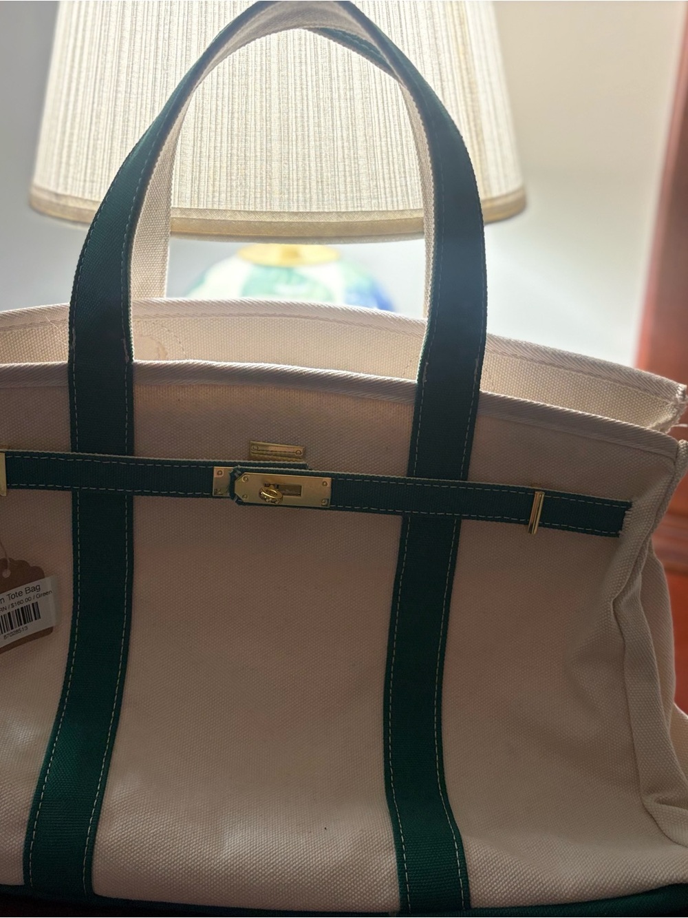 Boatkin Brand Canvas Tote Bag with Dark Green Trim